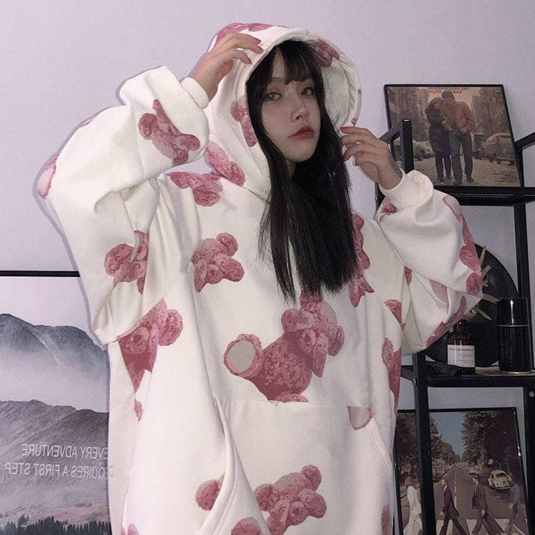 Full print bear hoodie sweatshirt
