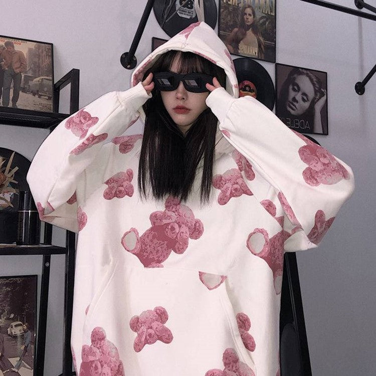 Full print bear hoodie sweatshirt