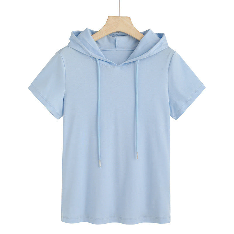 80's Mercerized Cotton Short-sleeved Hooded Women's T-shirt