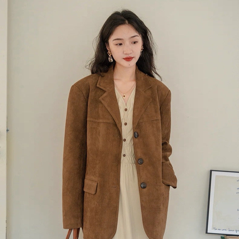 Dark Brown Coffee Suede Vintage Blazer